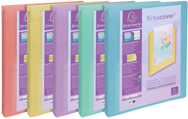 Exacompta KreaCover Pastel 30 mm Ringbuch PP (Polypropylen) DIN A4+ 4 Ringe Farbig sortiert 51779E 15 Stück