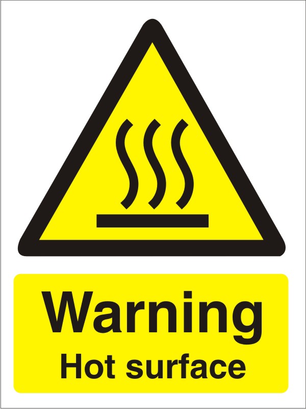 Stewart Superior Warning Sign Warning: Hot Surface Adhesive Plastic 7.5 X 5 Cm Pack Of 5