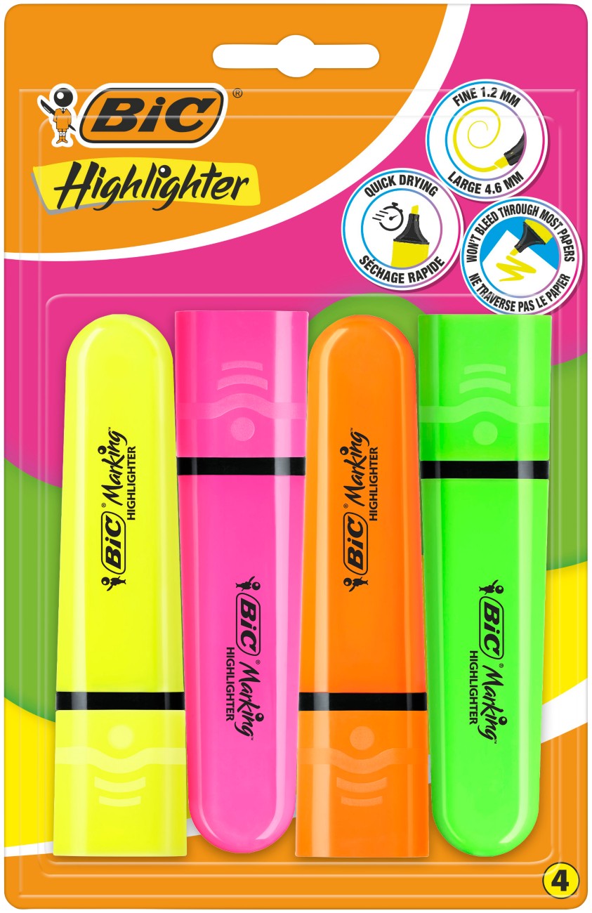 Bic Highlighters 517952 Highlighter Assorted Chisel 4.6 Mm Pack Of 4