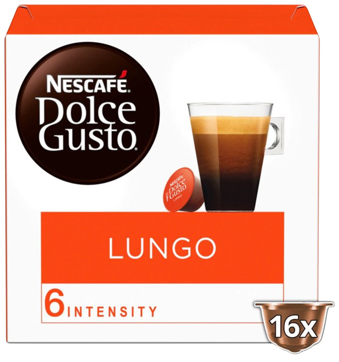 Nescafé Dolce Gusto Coffee Capsules Lungo Intensity 6 Arabica Pack Of 16 Of 89.6 G