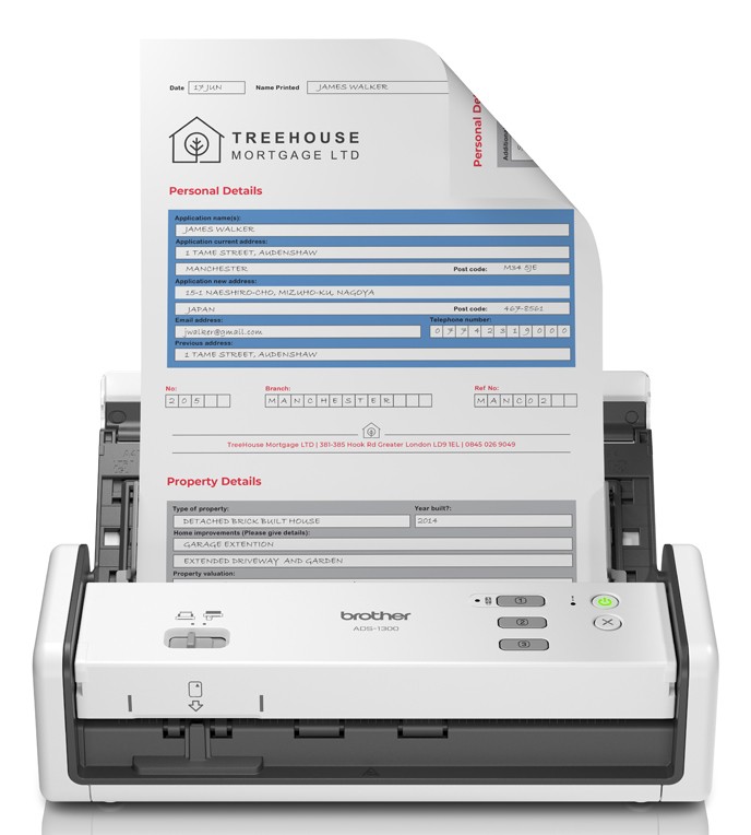 Brother Portable Document Scanner Ads-1300 600 X 600 Dpi White