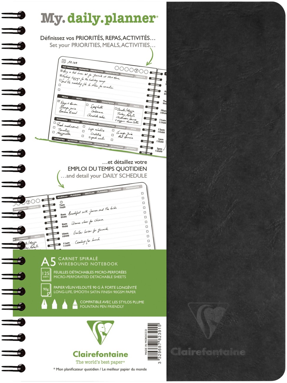 Clairefontaine Age Bag Daily Planner A5 Black Ruled Twin Wire Perforated 782391C