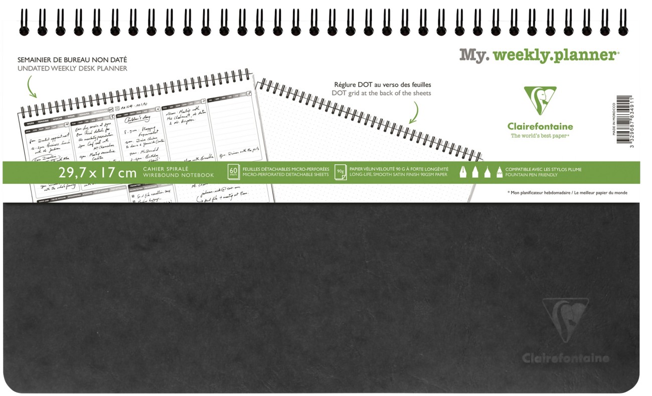 Clairefontaine Age Bag Weekly Planner Black Special Format Ruled Twin Wire Perforated 783491C