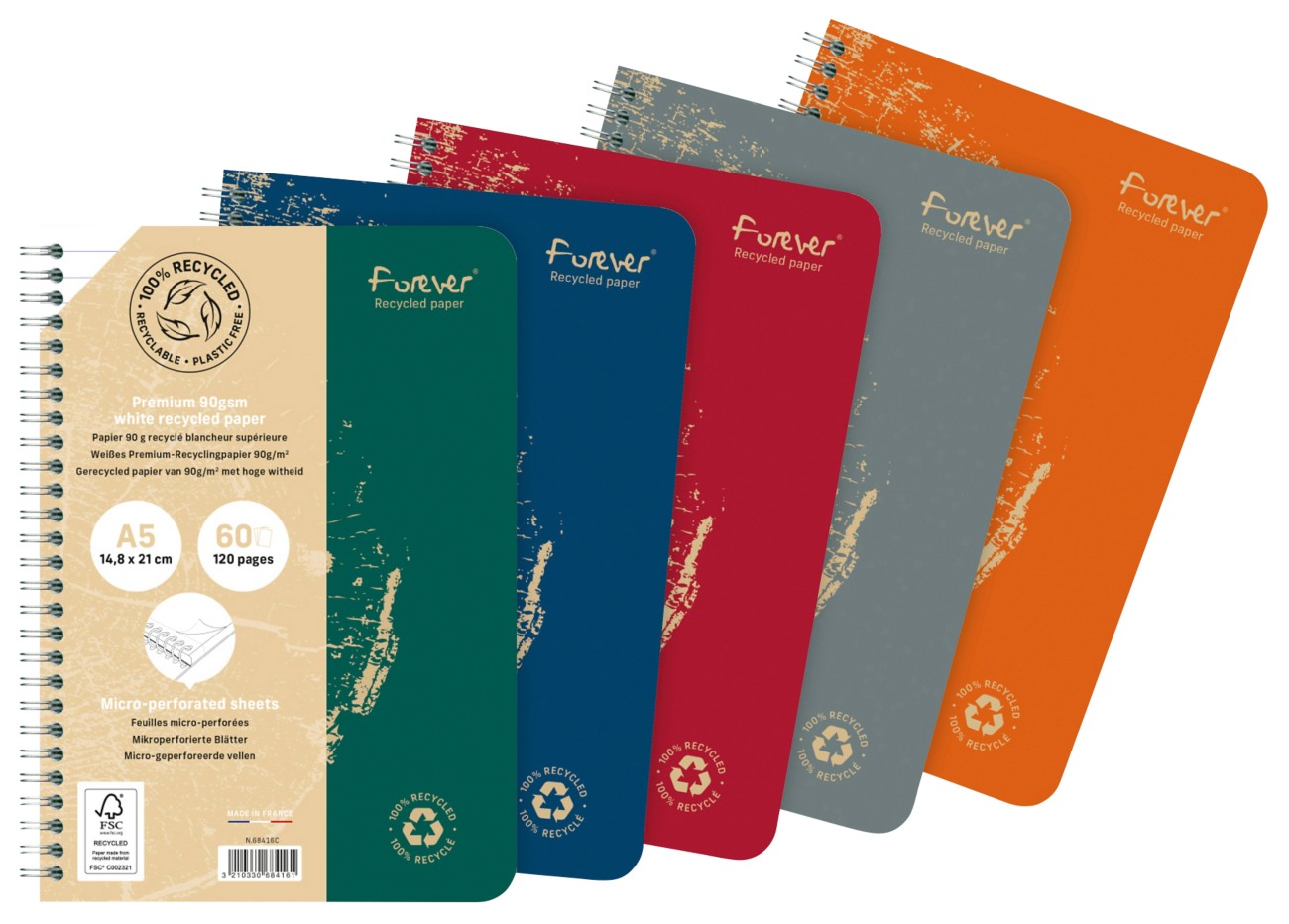Clairefontaine Forever A5 Ruled Twin Wire Side Bound Soft Cover Assorted Perforated 120 Pages