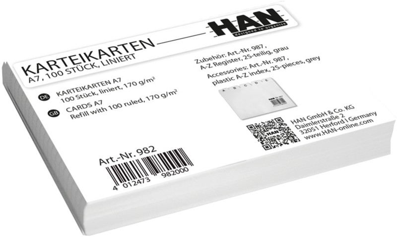 HAN Karteikarten A7 Weiß 7,4 x 12,9 x 10,5 cm 100 Stück