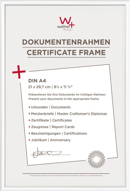 walther design DIN A4 Bilderrahmen Weiß Kunststoff KV130W 22,2 (B) x 1,4 (T) x 31 (H) cm