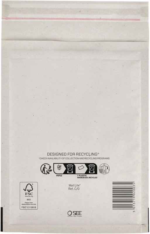 Mail Lite Luftpolster-Versandtaschen C/0 Weiß Ohne Fenster Abziehstreifen 200 Stück