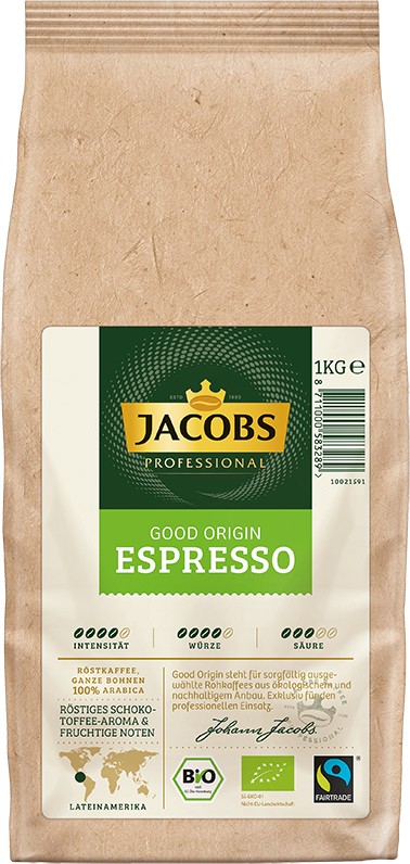 Jacobs Good Origin Bio Kaffeebohnen Beutel Espresso Stark Arabica 1 kg