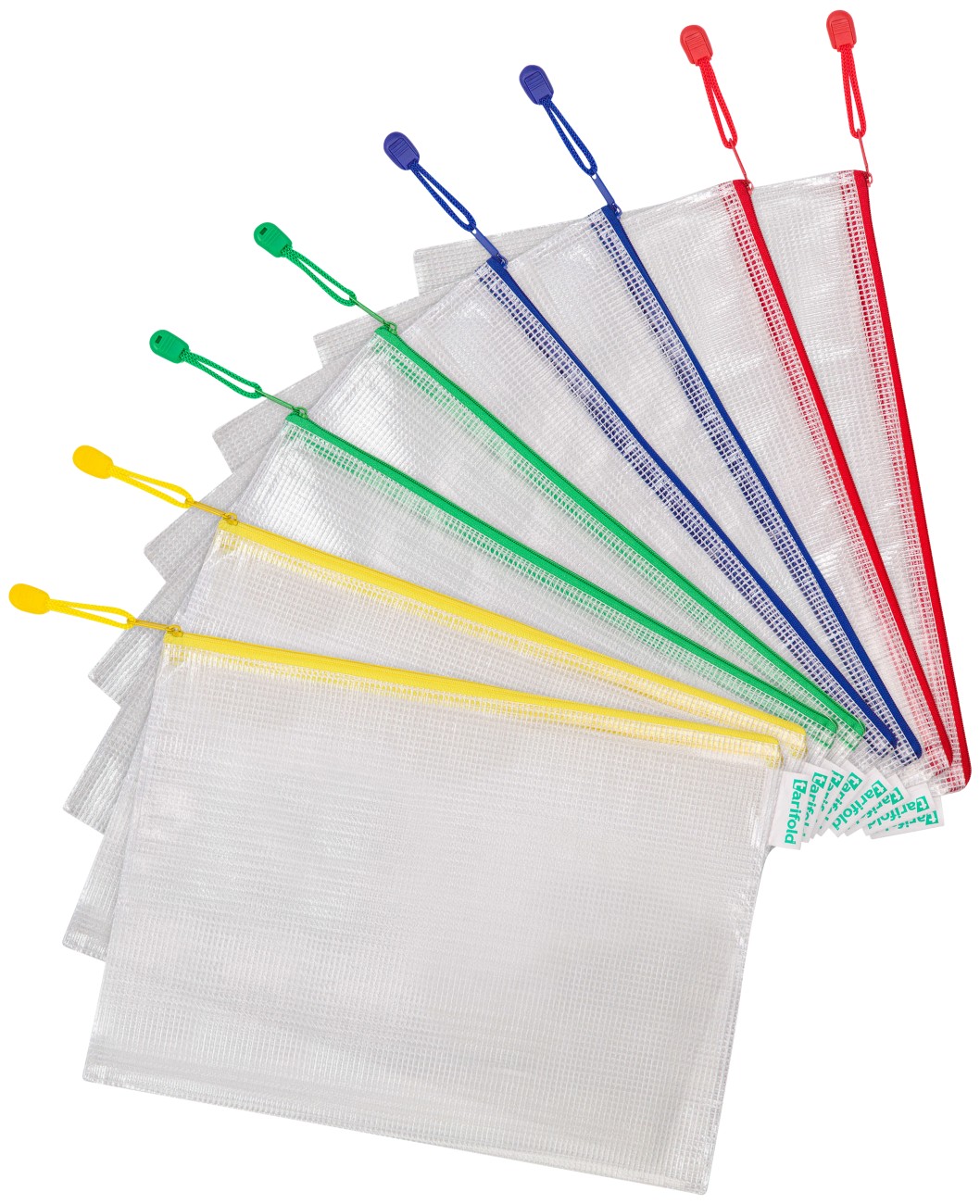 Djois Aufbewahrungstaschen DIN A4 Reißverschluss PVC (Polyvinylchlorid) Querformat 27 (B) x 34,5 (T) x 2,5 (H) cm Farbig Sortiert 8 Stück 1284737