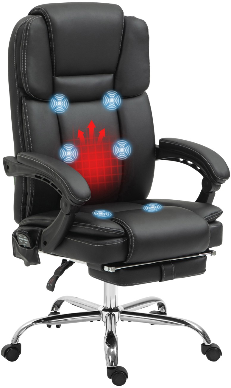 Rackhams Black Vinsetto Massage Office Chair, Pu Leather High Back Recliner, - Image 7