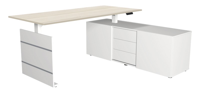 Thumbnail - Kerkmann Move 3 Sitz-Stehschreibtisch Freiform Ahorn T-Fuß 3 Schubladen 1.800 (B) x 800 (T) x 1.200 (H) mm Holz