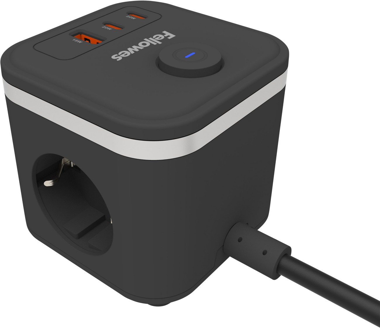 Fellowes Verlängerungskabel USB-A & USB-C 3-fach 2 m Schwarz