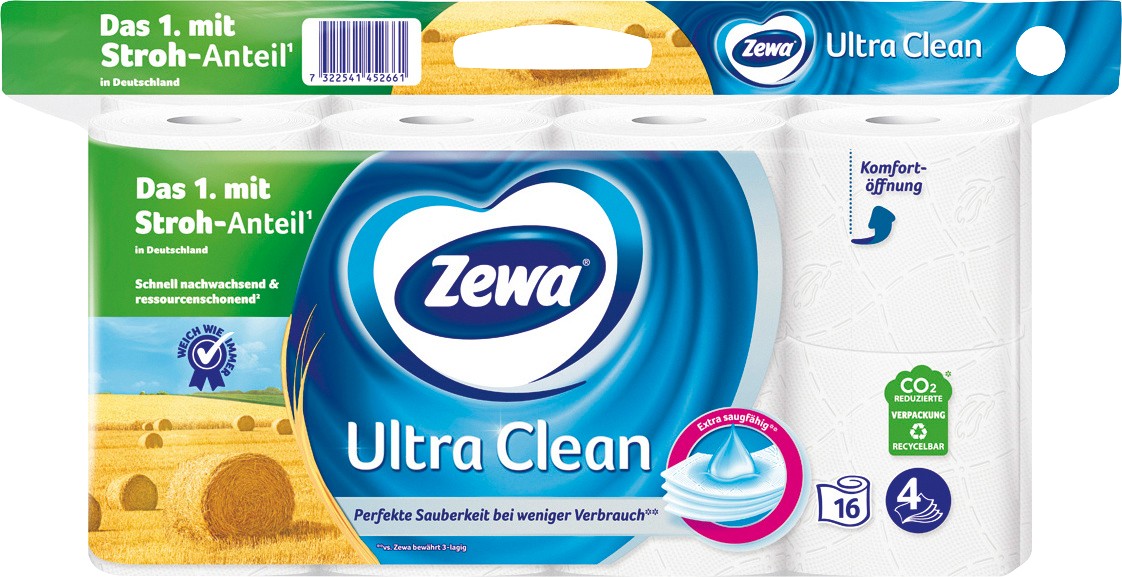 Zewa Ultra Clean Toilettenpapier 4-lagig 16 x 150 Blatt