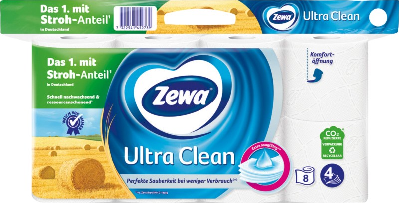 Zewa Ultra Clean Toilettenpapier 4-lagig 8 x 135 Blatt