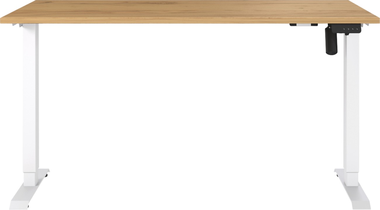 Germania Electronically Height Adjustable Sit Stand Desk Rectangular Navarra-Oak Repro T-Foot 1,400 (W) X 800 (D) X 1,200 (H) Mm Cardboard Metal