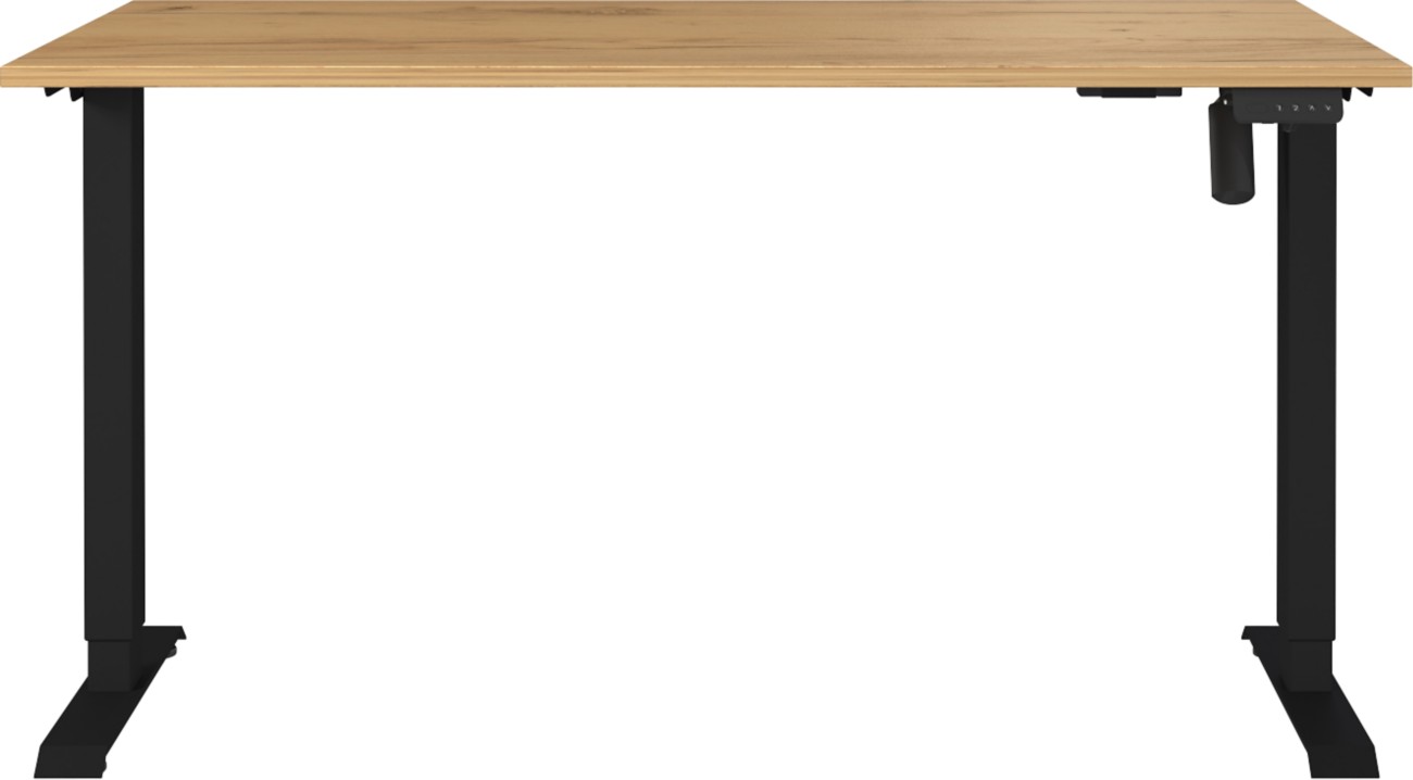 Germania Electronically Height Adjustable Sit Stand Desk Rectangular Navarra-Oak Repro T-Foot 1,400 (W) X 800 (D) X 1,200 (H) Mm Cardboard Metal