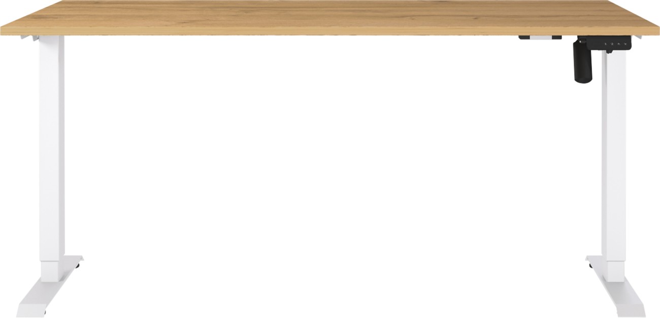 Germania Electronically Height Adjustable Sit Stand Desk Rectangular Grandson-Oak Repro T-Foot 1,600 (W) X 800 (D) X 1,200 (H) Mm Cardboard Metal