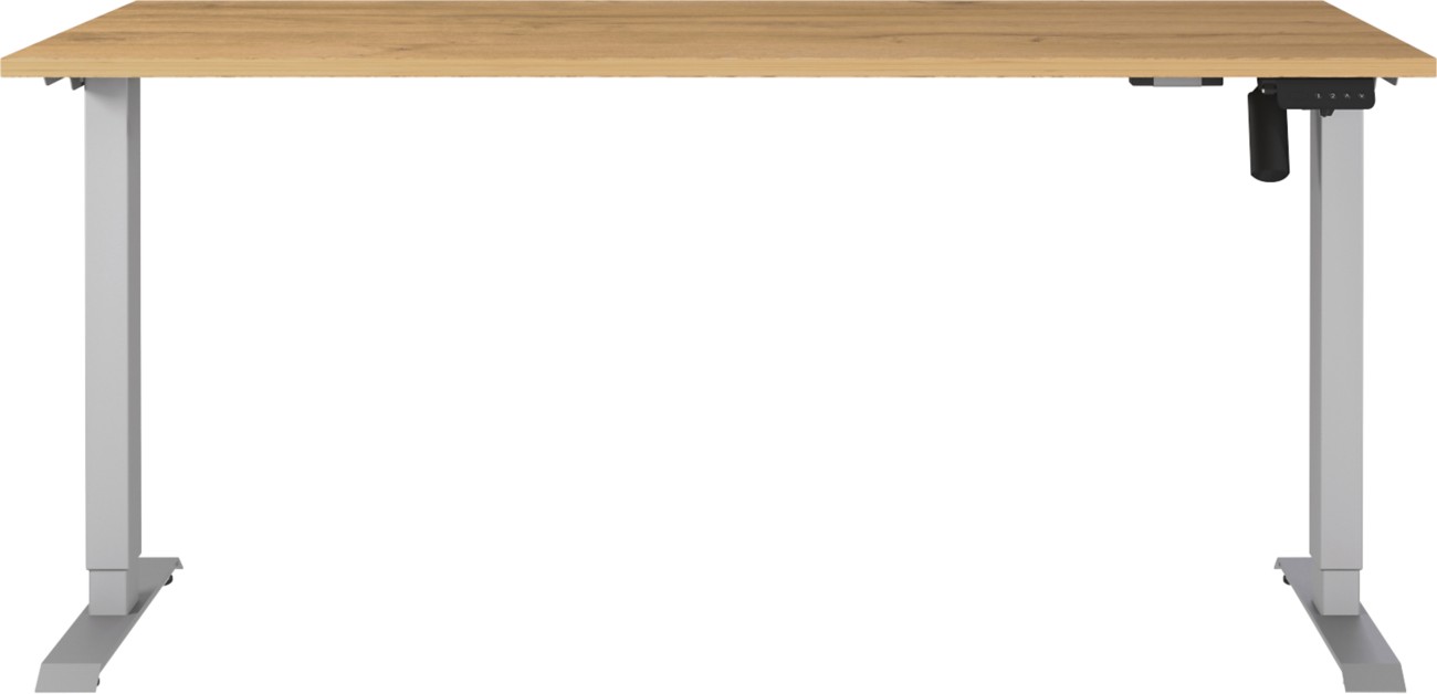 Germania Electronically Height Adjustable Sit Stand Desk Rectangular Grandson-Oak Repro T-Foot 1,600 (W) X 800 (D) X 1,200 (H) Mm Cardboard Metal