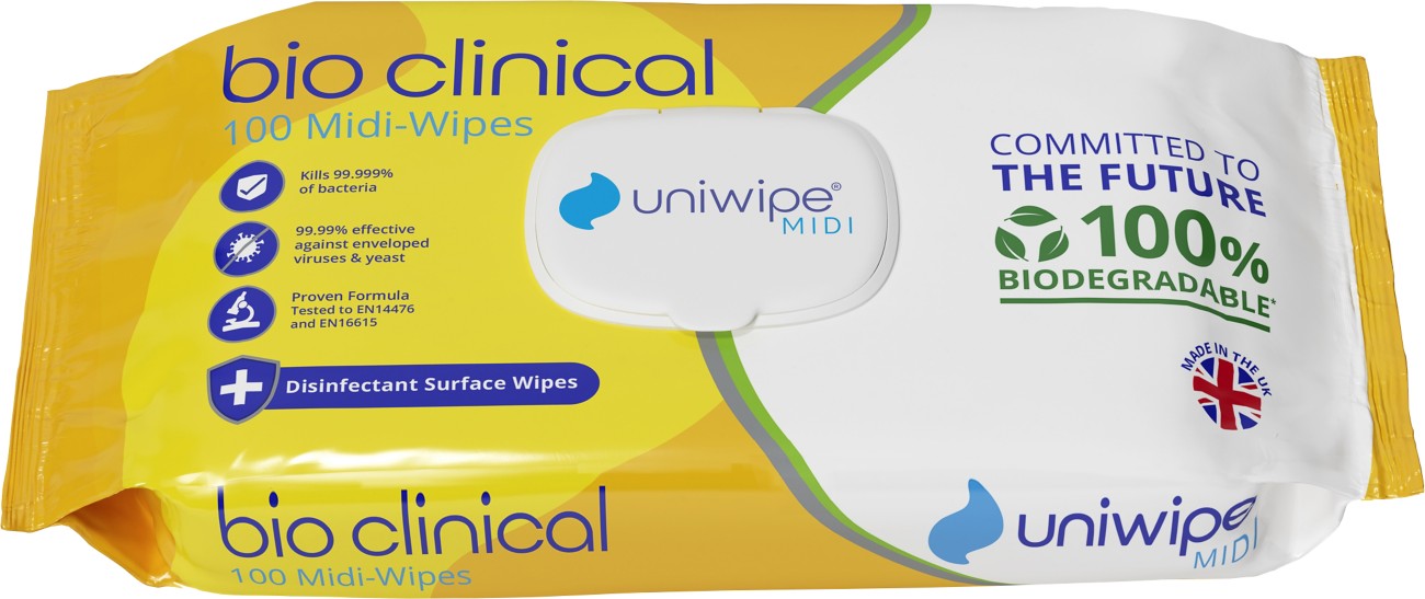 Uniwipe Midi Sanitising Surface Wipes 23 X 12 X 6 Cm Pack Of 100