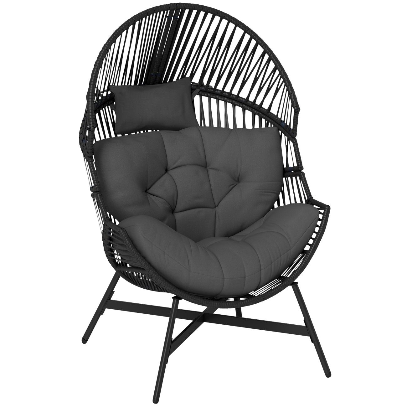 Outsunny Grey Standing Rattan Garden Egg Chair With Headrest - Charcoal - Image 8