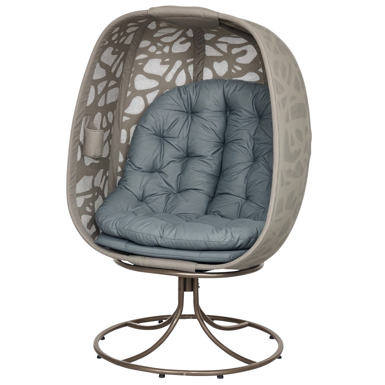 Rackhams Grey Swivel Egg Chair With Cushions, Foldable Basket Seat And Metal Frame, Indoor Outdoor Lounge Chair For Balcony, Patio And Living Room, - Image 3