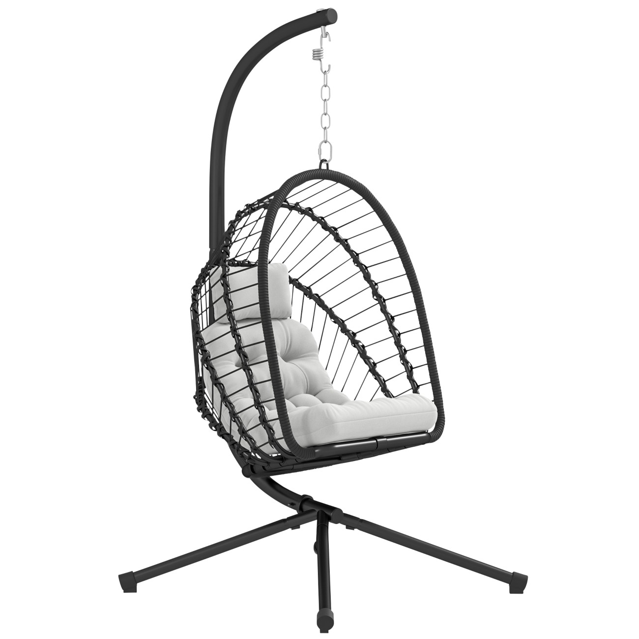 B&Q - Pe Hanging Swing Chair W/ Thick CushionPatio Hanging ChairBlack - Image 5