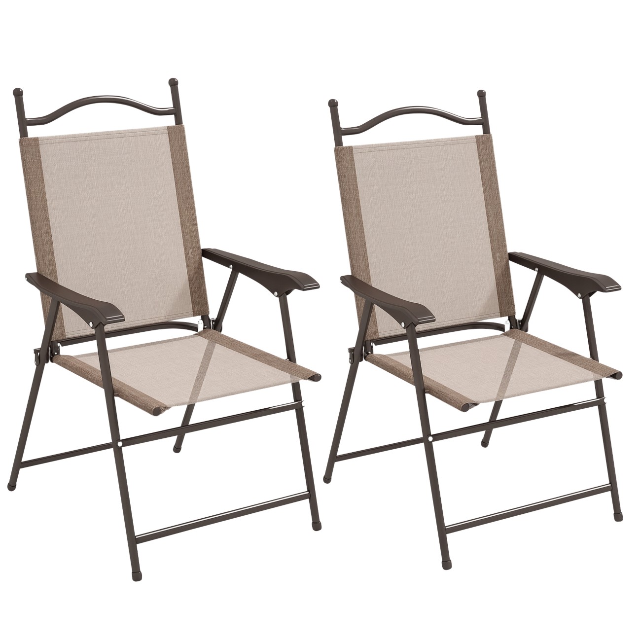 Outsunny Folding Chairs Set, Breathable Mesh Fabric Seat, Mixed Brown - Image 8