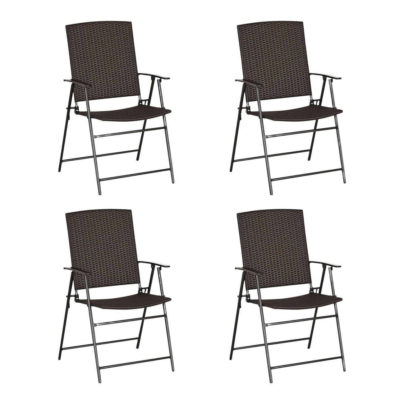 Outsunny Outdoor Rattan Chair Steel, Pe Rattan 610 X 580 X 940 Mm Brown Outdoor 4 Pieces