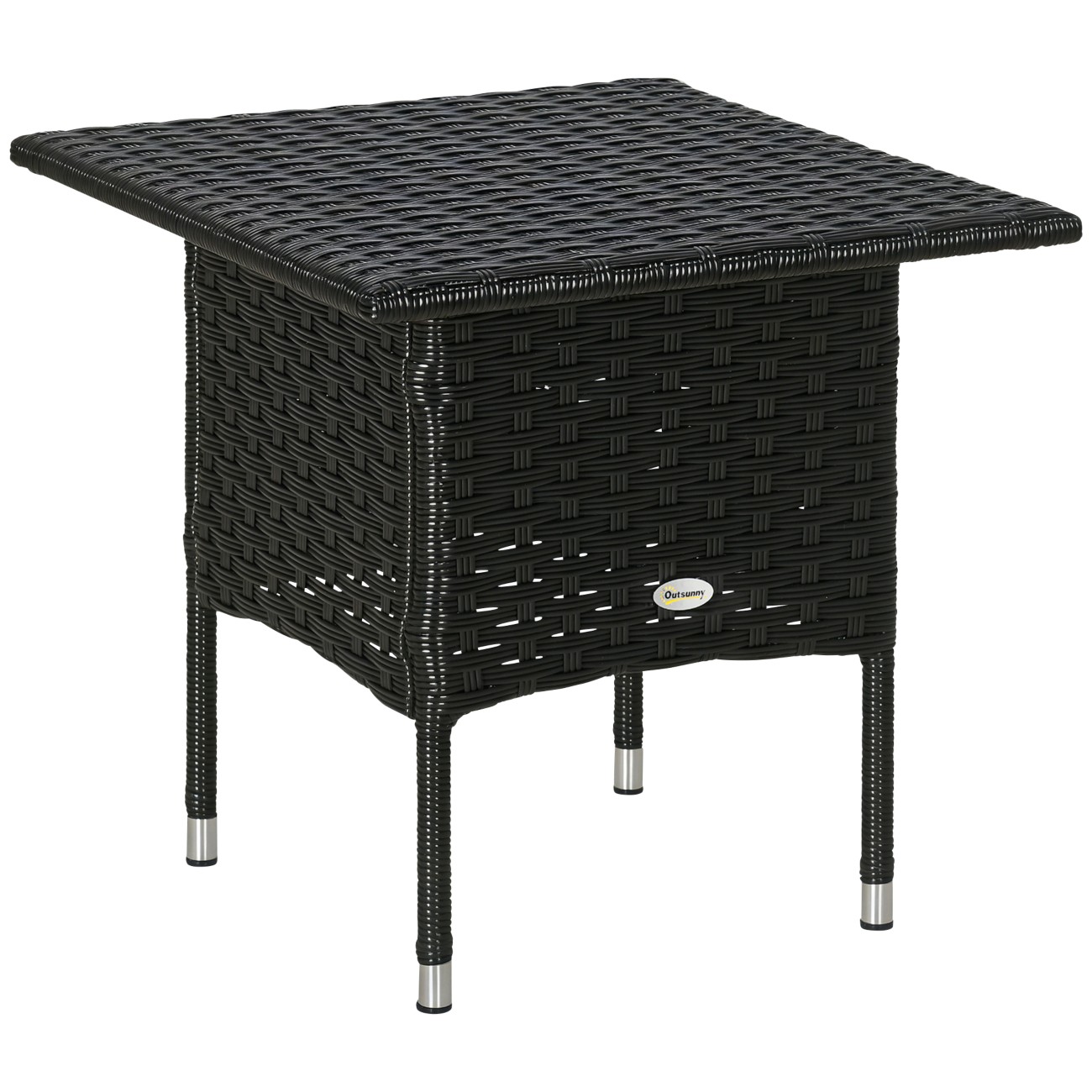 Outsunny Side Table Galvanised Steel, Pe Rattan 500 X 500 X 470 Mm