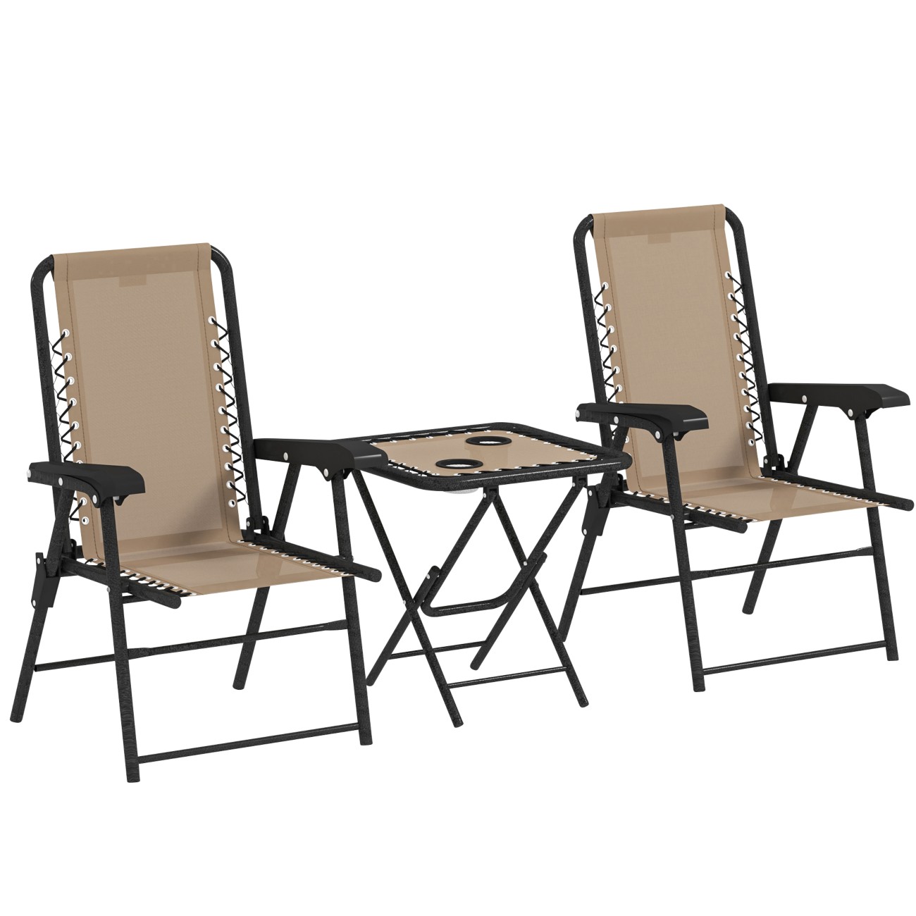 Outsunny Black 3 Pieces Folding Garden Bistro Set With Cup Holders, - Khaki - Image 5