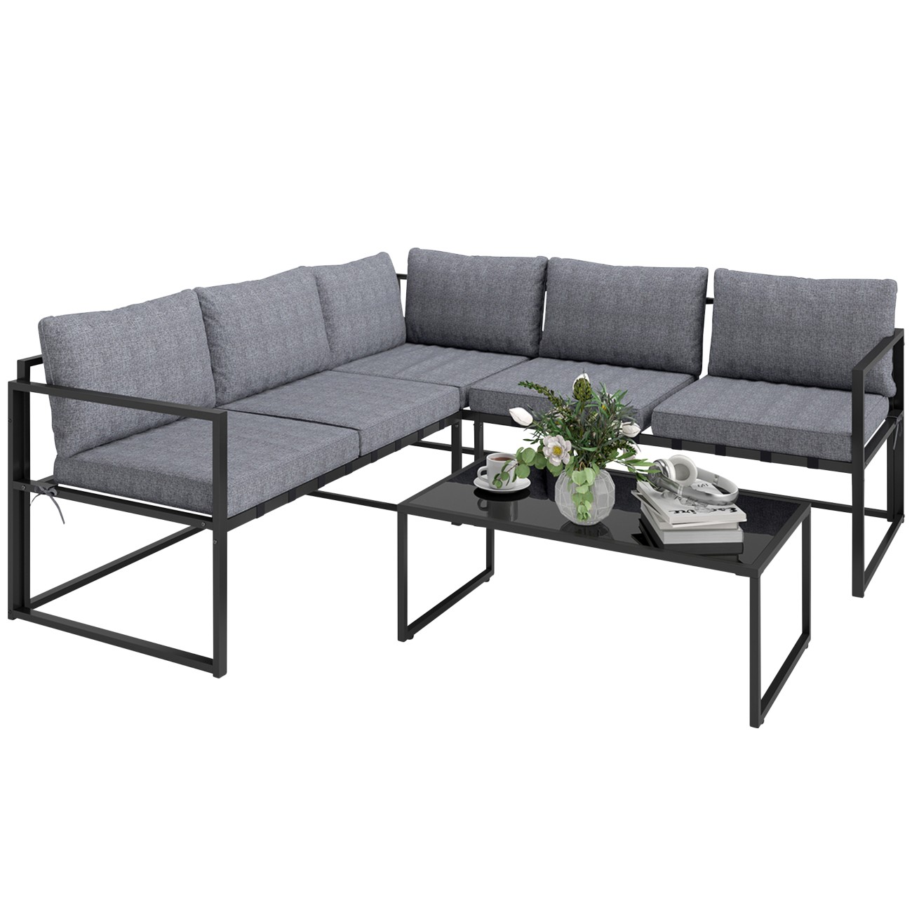 Outsunny Unisex Grey 3 Piece L Shaped Garden Furniture Set With Cushions, - Image 11