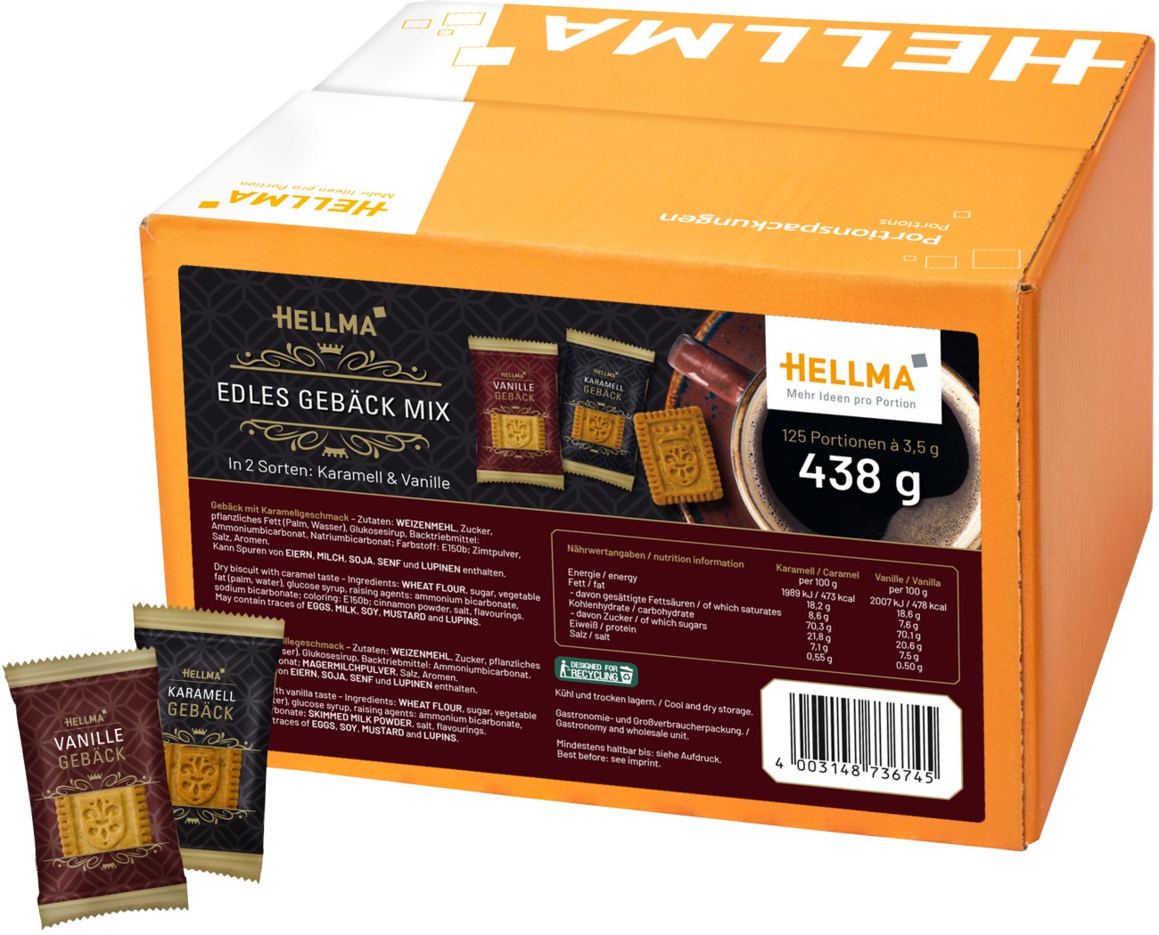 Hellma Karamell, Vanille Kekse 125 Stück 1286917