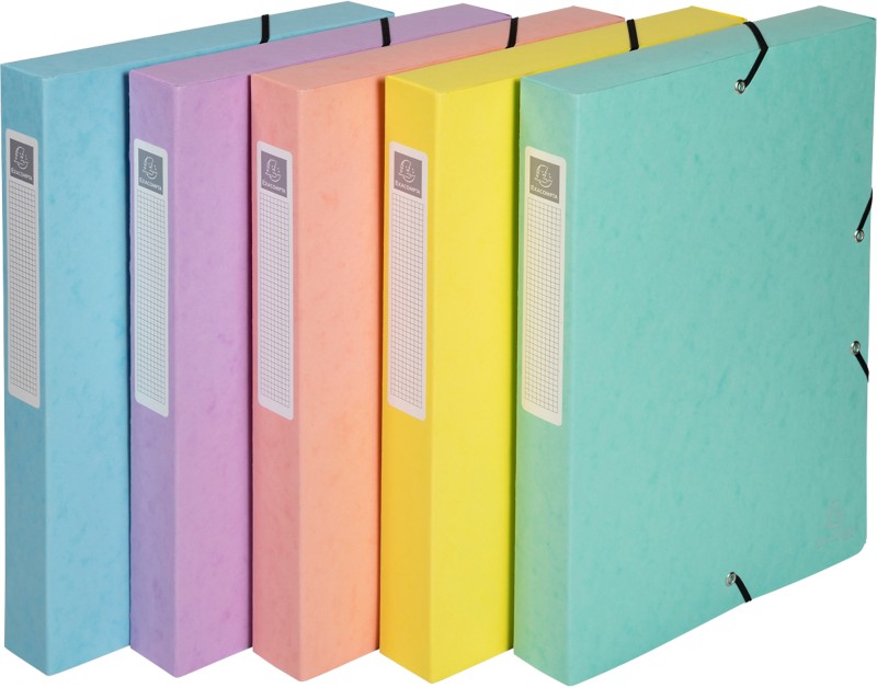 Exacompta Aquarel Filing Box 59550E A4 Mottled Pressboard Rubber Band 25 (W) X 2.5 (D) X 33 (H) Cm Assorted Colours 25 Mm Pack Of 8