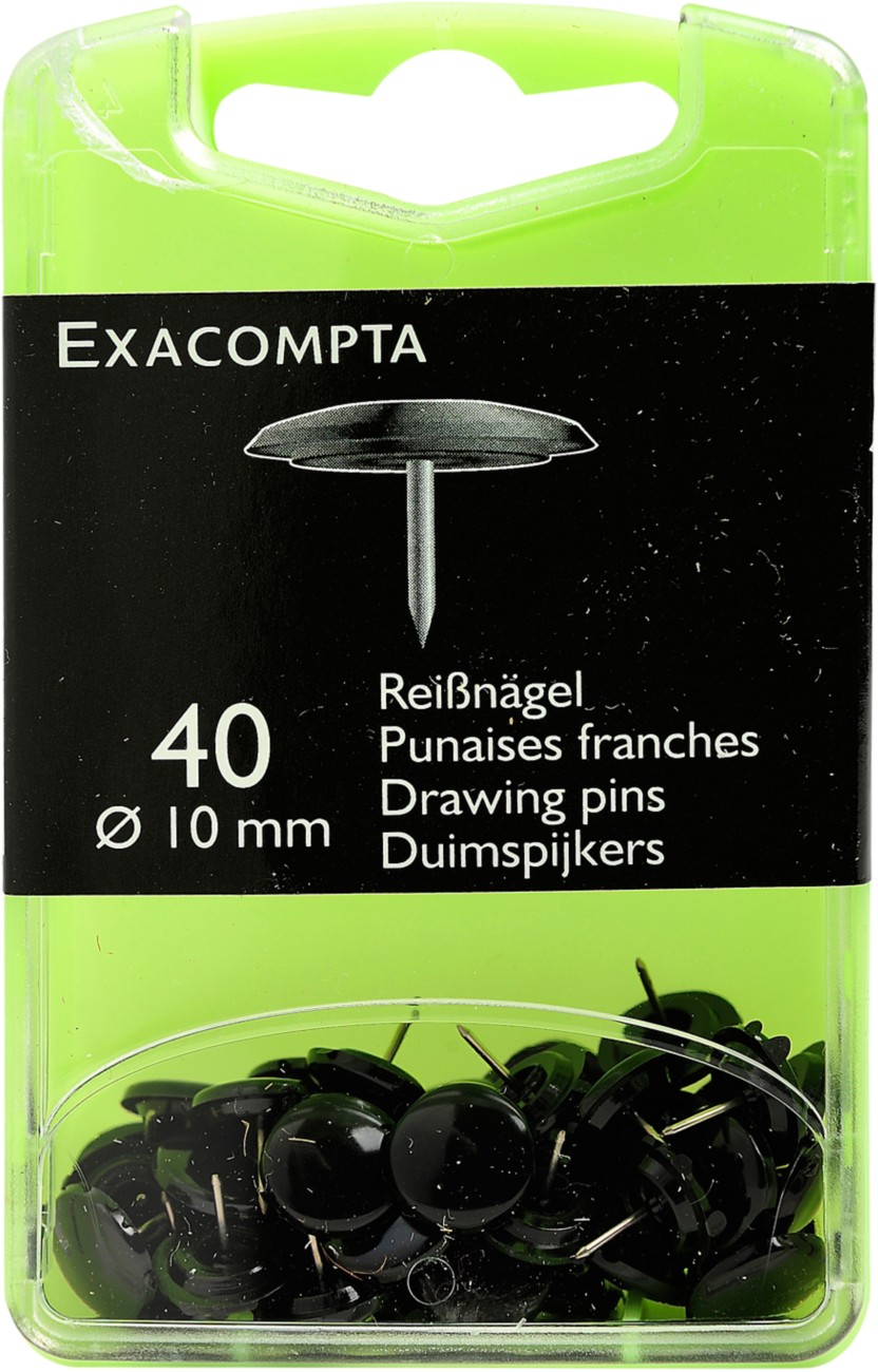 Exacompta Drawing Pins Ps (Polystyrene) 10 Mm Black Pack Of 40