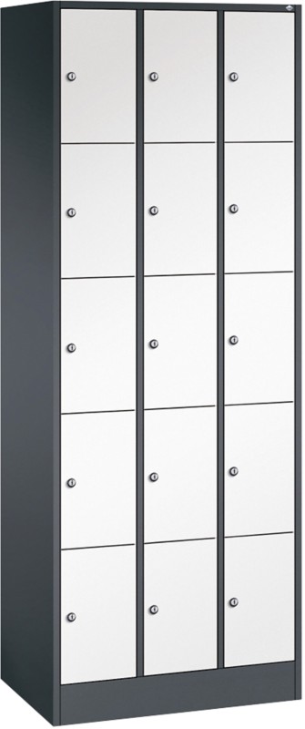 C+P Serie 8070 Evolo Metall Schließfach 15 Türen Zylinderschloss 680 x 480 x 1.950 mm Schwarz 80700-30 S10370