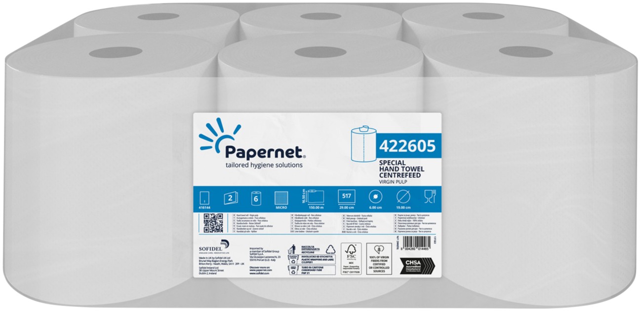 Papernet Special Paper Hand Towels Centrefeed Rolled White 2 Ply 422605 150 M Pack Of 6
