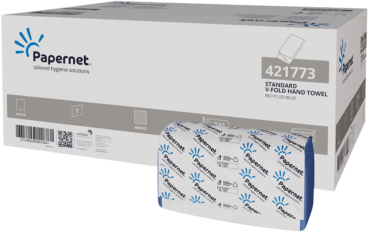 Papernet Standard Paper Hand Towel V-Fold Blue 1 Ply 421773 240 Sheets Pack Of 20