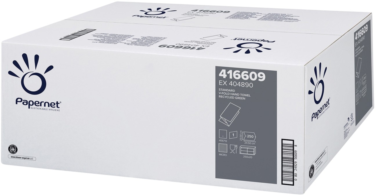 Papernet Standard Paper Hand Towels V-Fold Green 1 Ply 416609 250 Sheets Pack Of 20