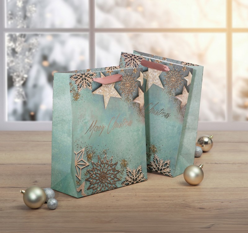 Sigel Geschenktüte Weihnachten Papier Blau, Kupfer 26 x 12 x 33 cm 5 Stück