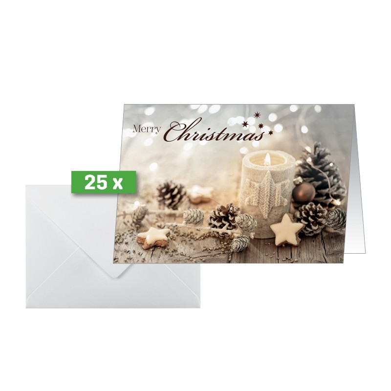 Sigel Weihnachtskarten + Briefumschläge Beige Christmas Candle Pappkarton Matt 250 g/m² DIN A6 25+25 Stück