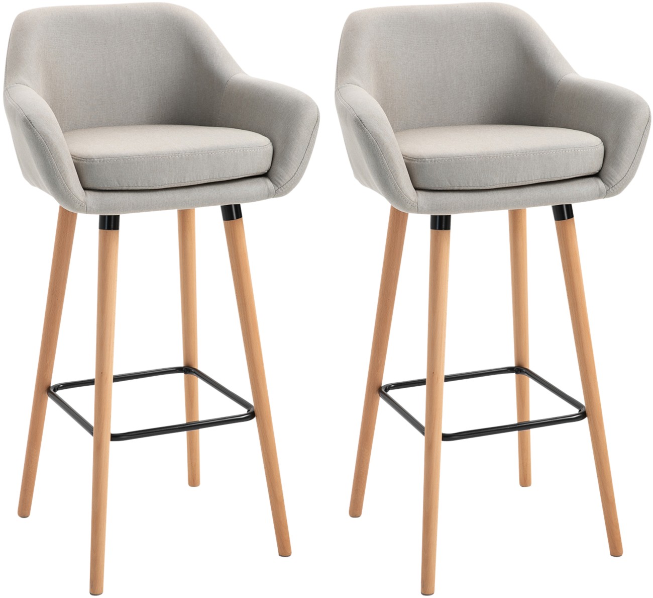 Homcom 2 Pcs Upholstered Bucket Seat Bar Stools W/ Solid Wood Legs Beige - Image 2
