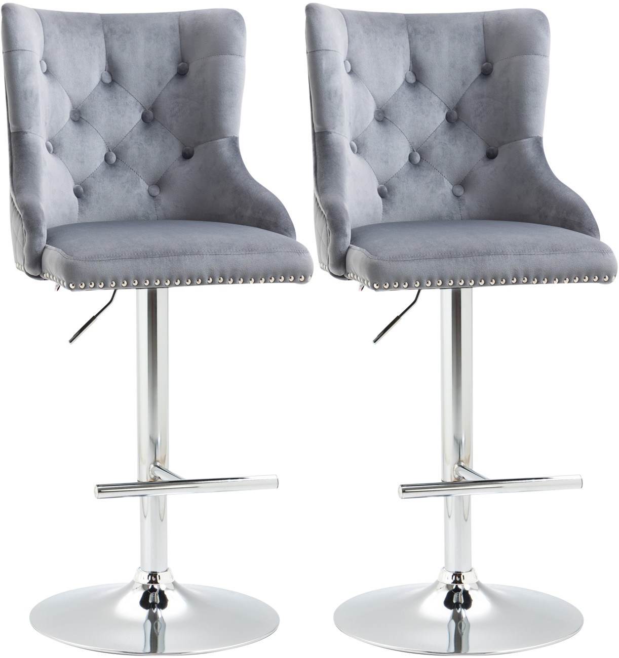 Rackhams Grey Bar Stools Set Of 2, Modern Swivel & Adjustable Velvet Barstools With Button Tufted Back, Footrest, Nailhead Trim For Home Bar, - Image 11