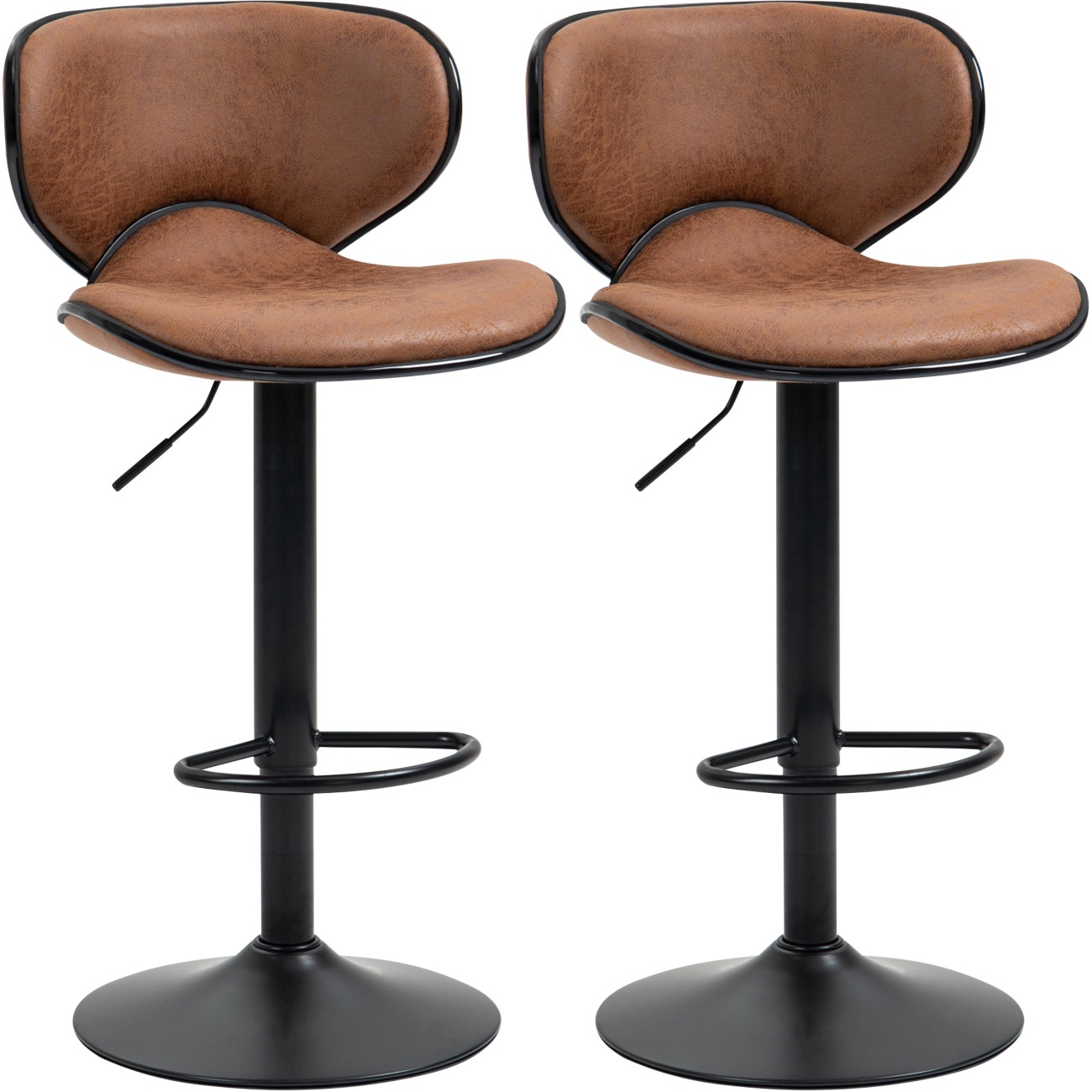 Vintage Bar Stools Set 2 Adjustable Height Swivel Microfiber Armless Chairs - Image 11
