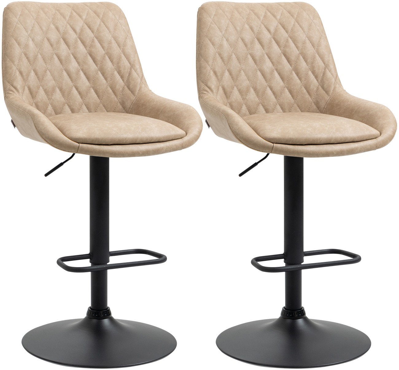 Rackhams Light Retro Bar Stools Set Of 2, Adjustable Kitchen Stool, Upholstered Bar Chairs With Back, Swivel Seat, Khaki - Khaki - Image 11