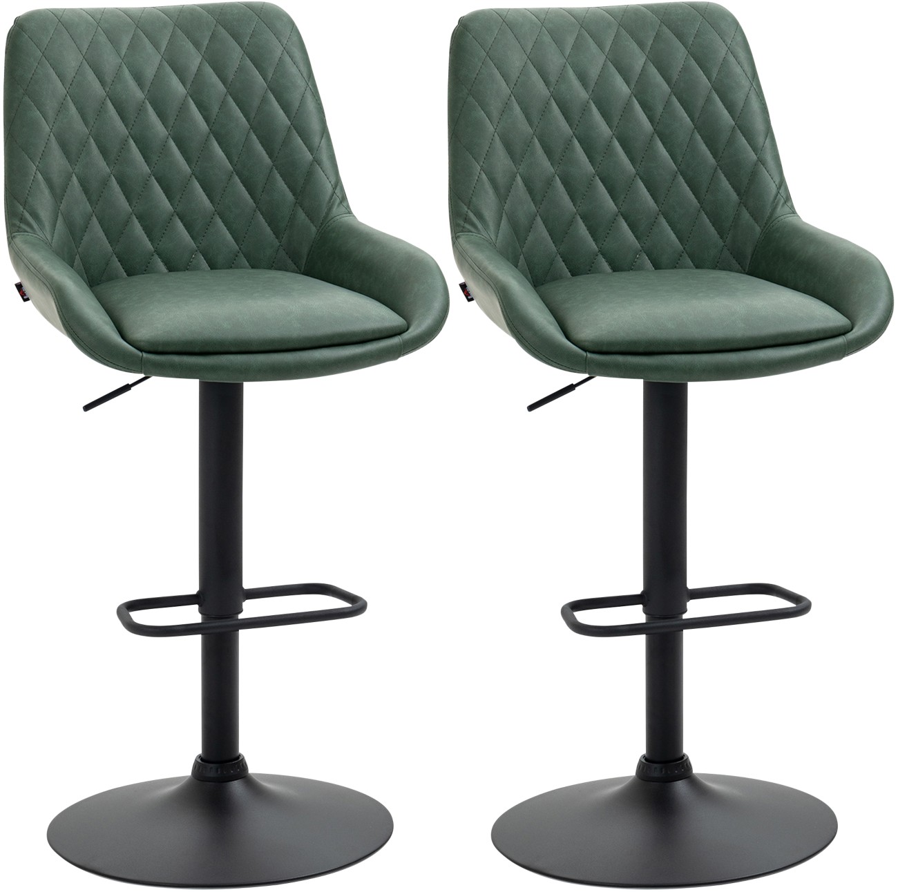 Homcom Unisex Green Pu Leather Padded Bar Stools Set Of With Metal Base In Size 2 - Image 6