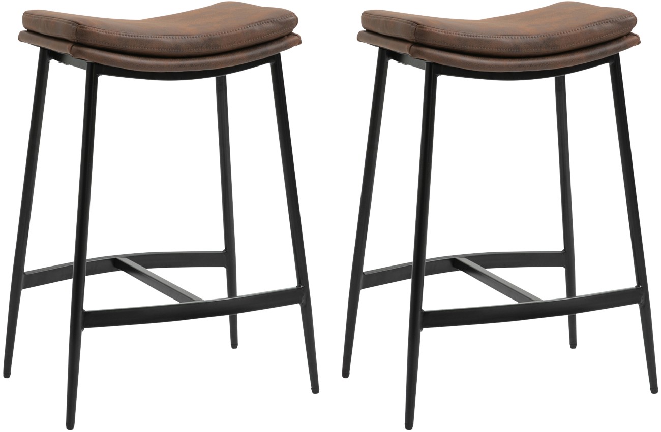 B&Q - Breakfast Bar Stools Set Of 2 Upholstered Barstools W/ Curved Seat Brown - Image 7