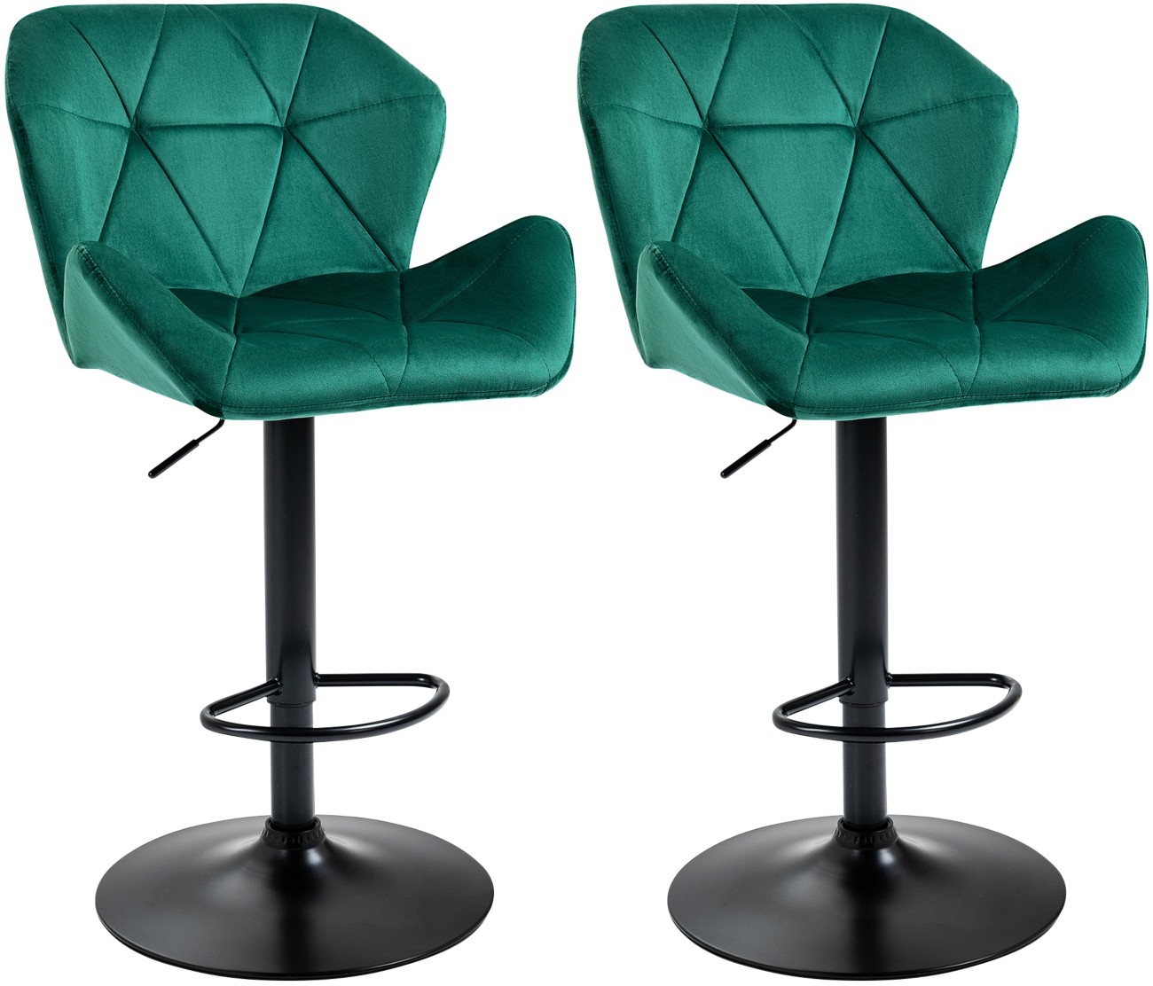 HOMCOM Of 2 Luxurious Velvet-Touch Bar Stools w/ Metal Frame Footrest Base in Green - Image 9