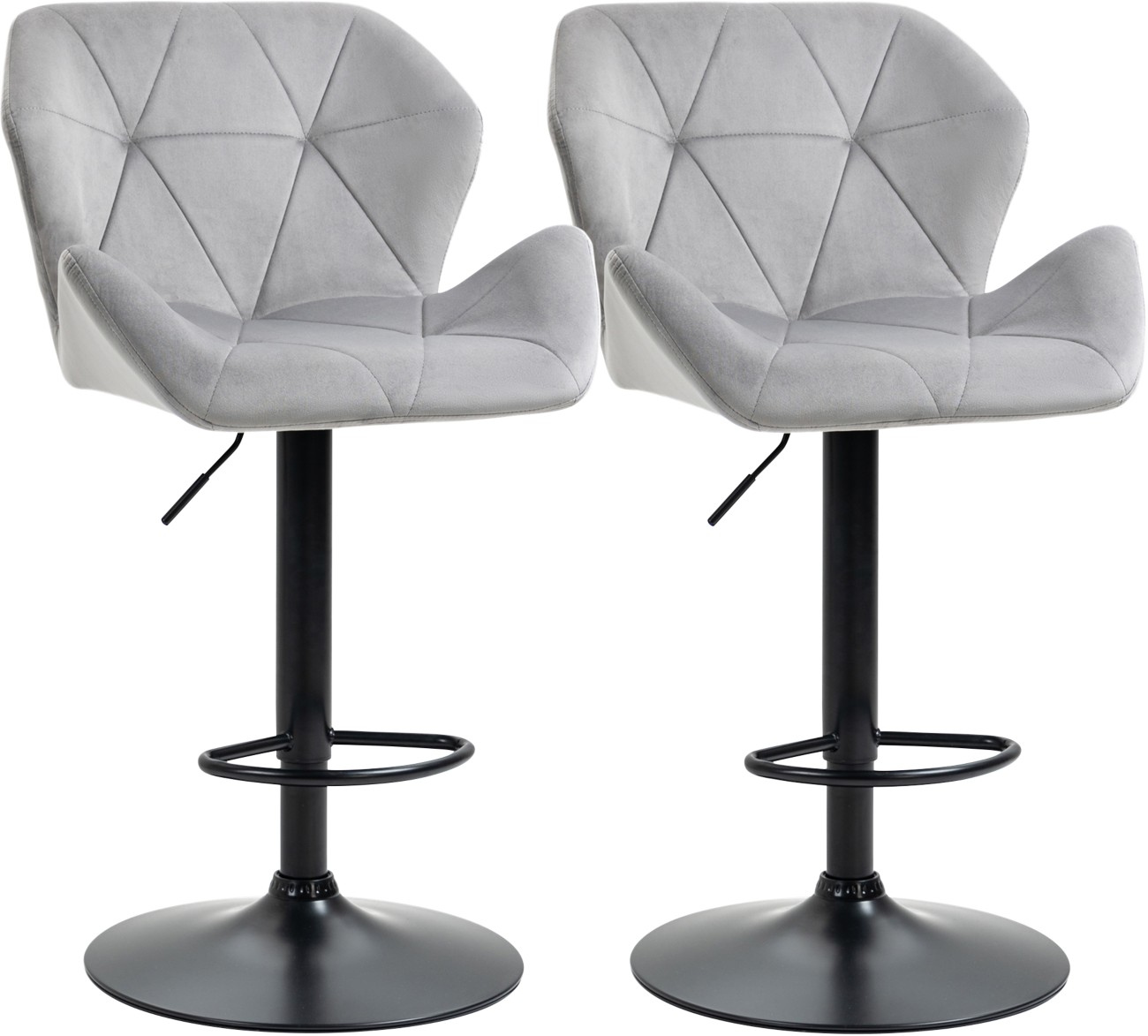 Bobobiy Grey Bar Stools Set Of 2, Luxurious Velvet-Touch Barstools With Metal Frame Footrest Round Base Triangle Indenting Moulded Seat, - Image 11