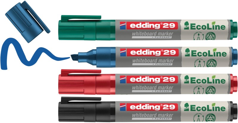 Thumbnail - edding ecoline E-29 Whiteboardmarker Farbig sortiert Keilspitze 1- 5 mm 4 Stück