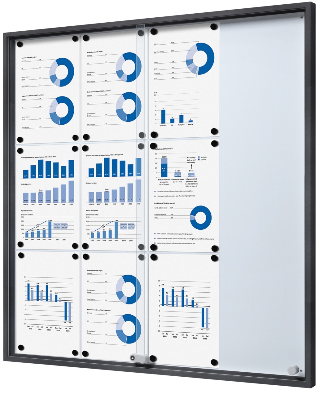SHOWDOWN Vitrine Magnetisch 12 x DIN A4 Wandmontage Abschließbar Indoor 90,6 (B) x 94,8 (H) cm Anthrazit